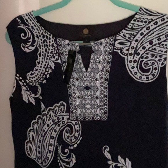 JM COLLECTION Navy Blue Medium Beaded Accents Dress - Picture 4 of 5